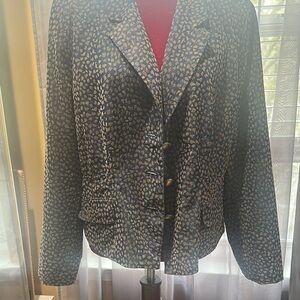 Women's navy blue and bronze Patterned waist peplum lined blazer